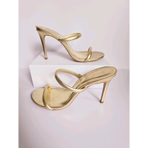 Schutz Taliah Metallic Gold Leather Slip On Stilettos High Heels Sandals 9.5 - Picture 12 of 12